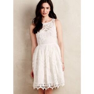 Anthropologie Women's Maeve Pina White Ivory Lace Pineapple Fit & Flare Dress